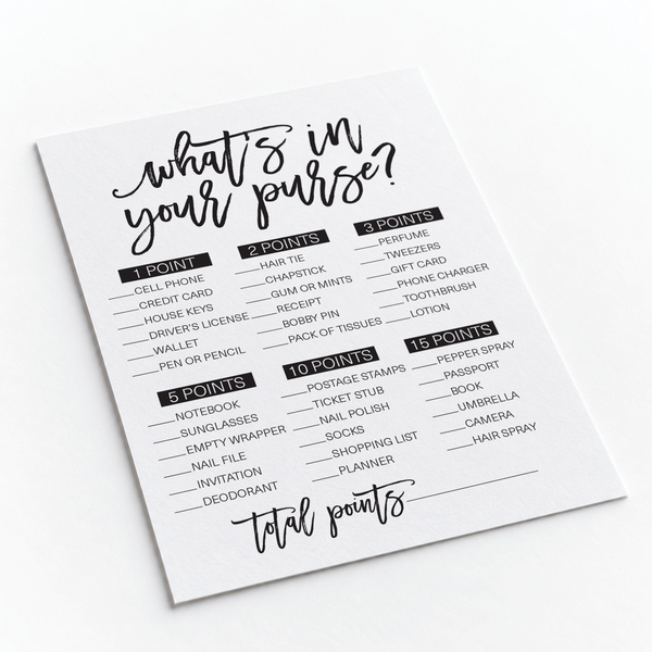 What's In Your Purse Bridal Shower Game