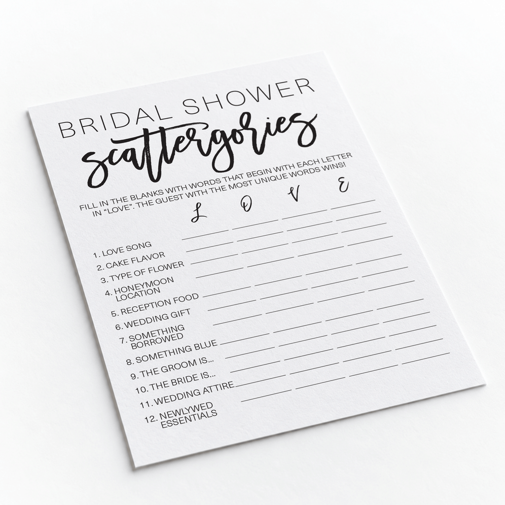 Bridal Shower Scattergories - Bridal Shower Game
