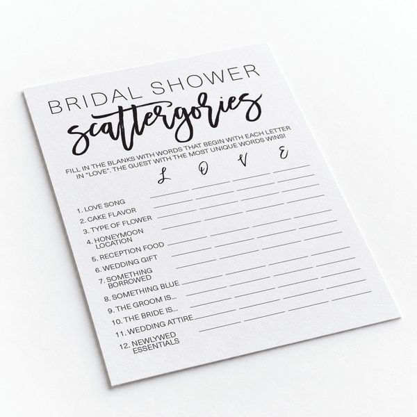 Bridal Shower Scattergories - Bridal Shower Game