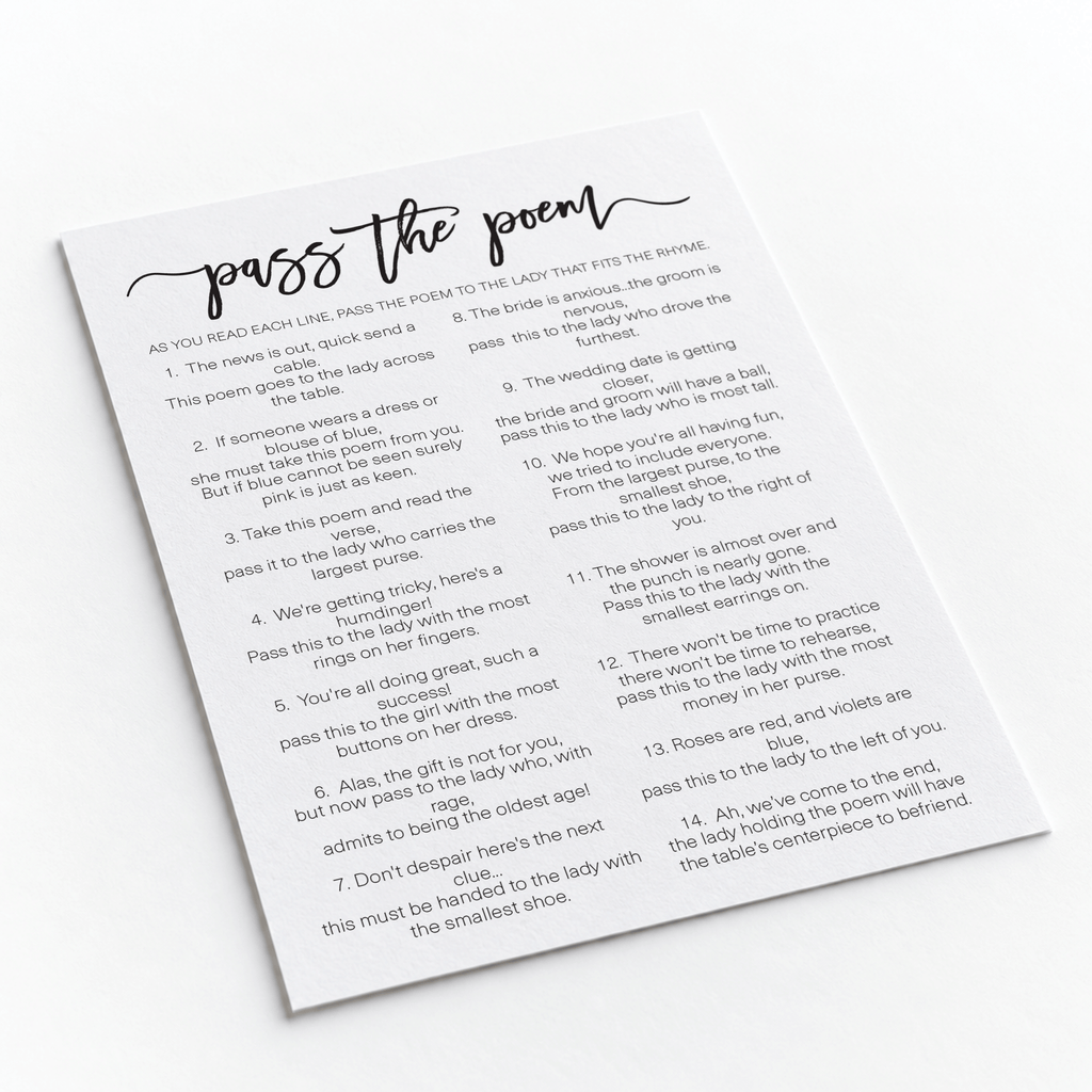 Pass The Poem Bridal Shower Game