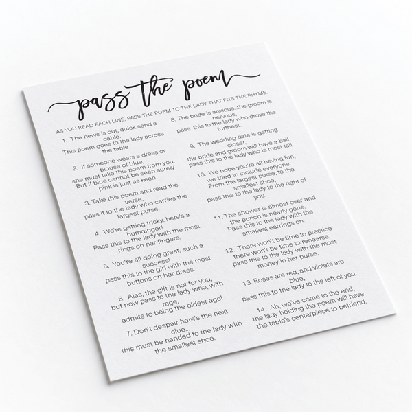 Pass The Poem Bridal Shower Game