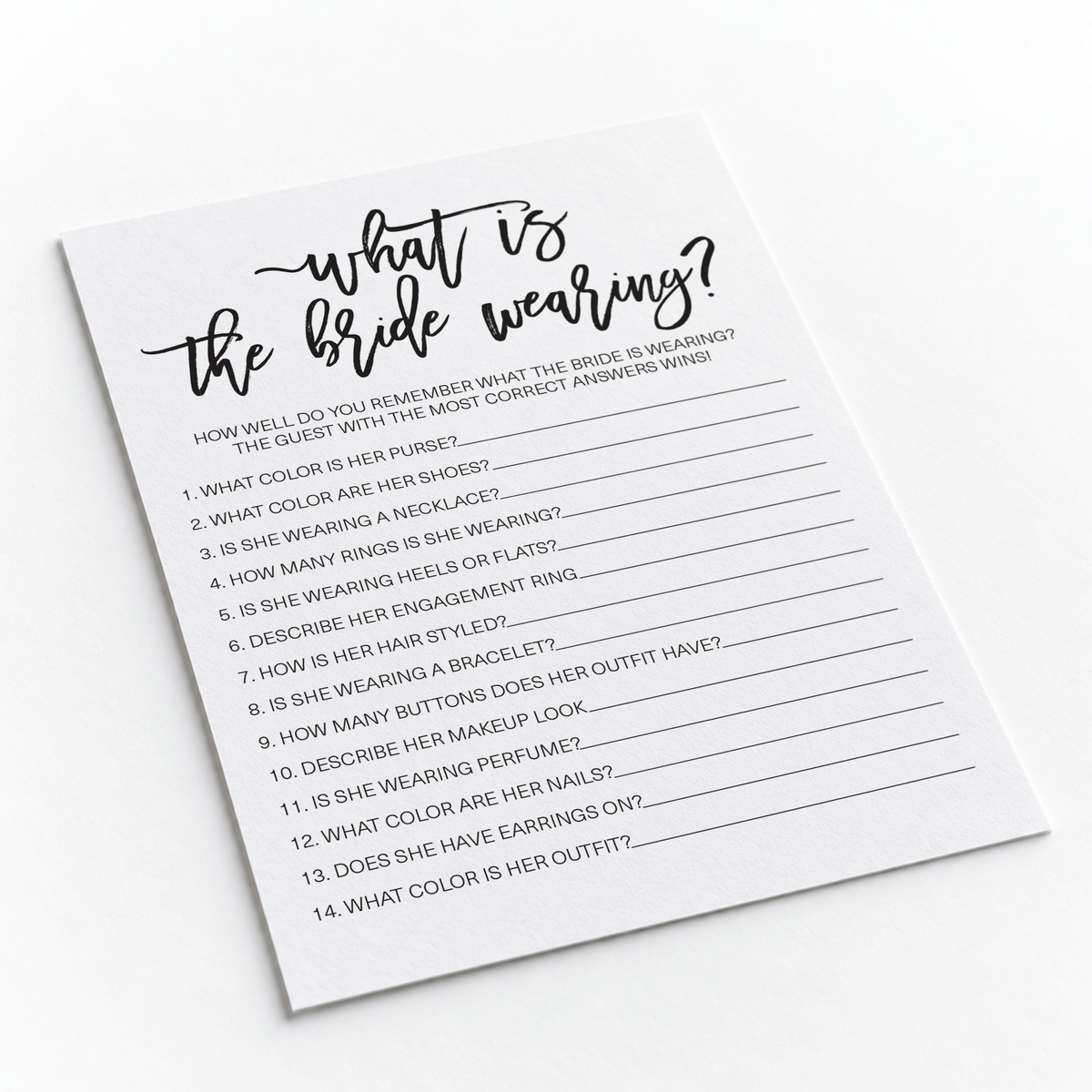 What Is The Bride Wearing Bridal Shower Game