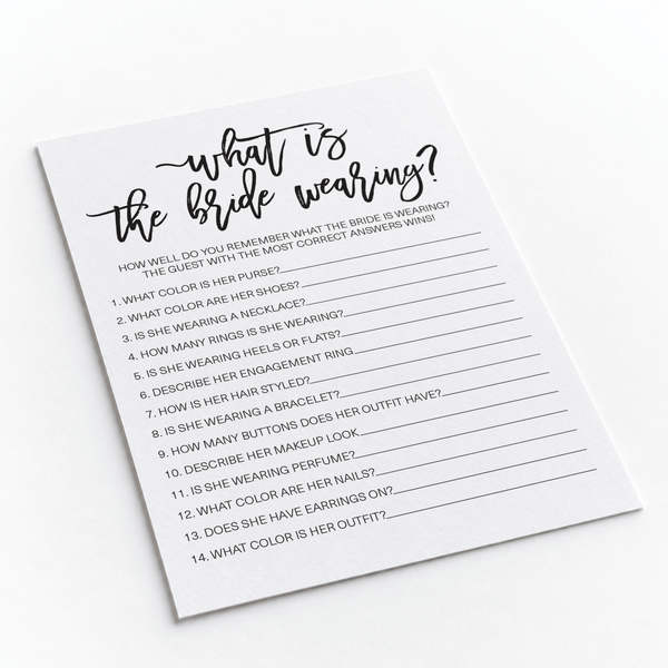 What Is The Bride Wearing Bridal Shower Game