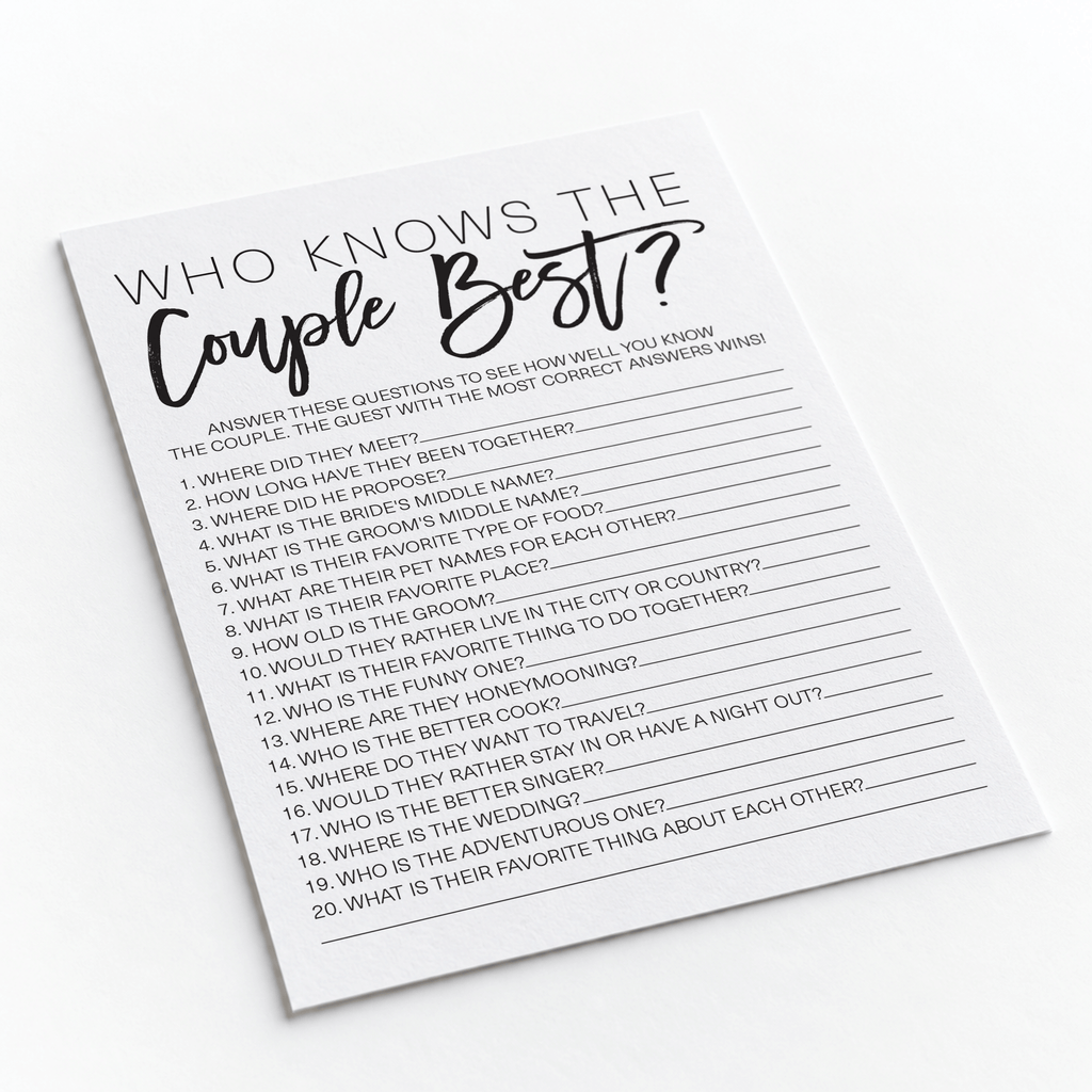 Who Knows The Couple Best Bridal Shower Game