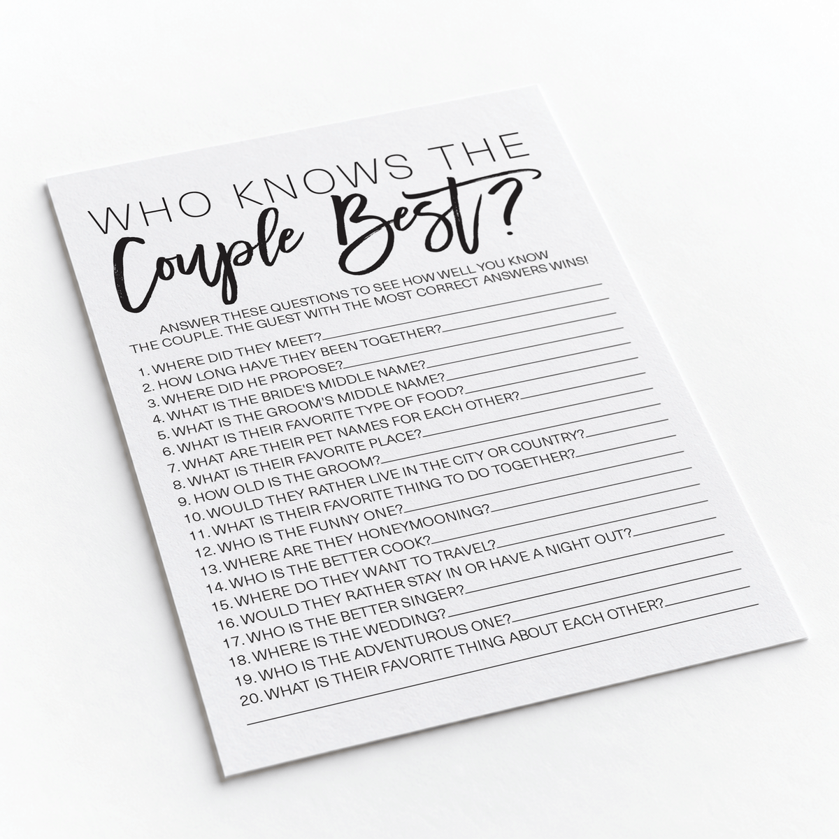 Who Knows The Couple Best Bridal Shower Game