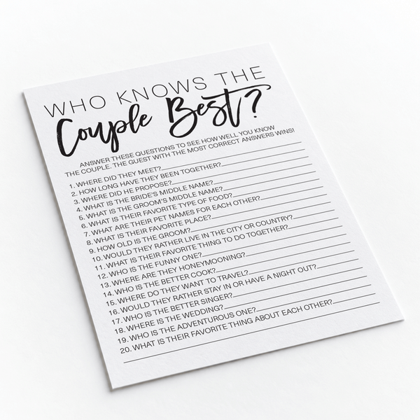 Who Knows The Couple Best Bridal Shower Game