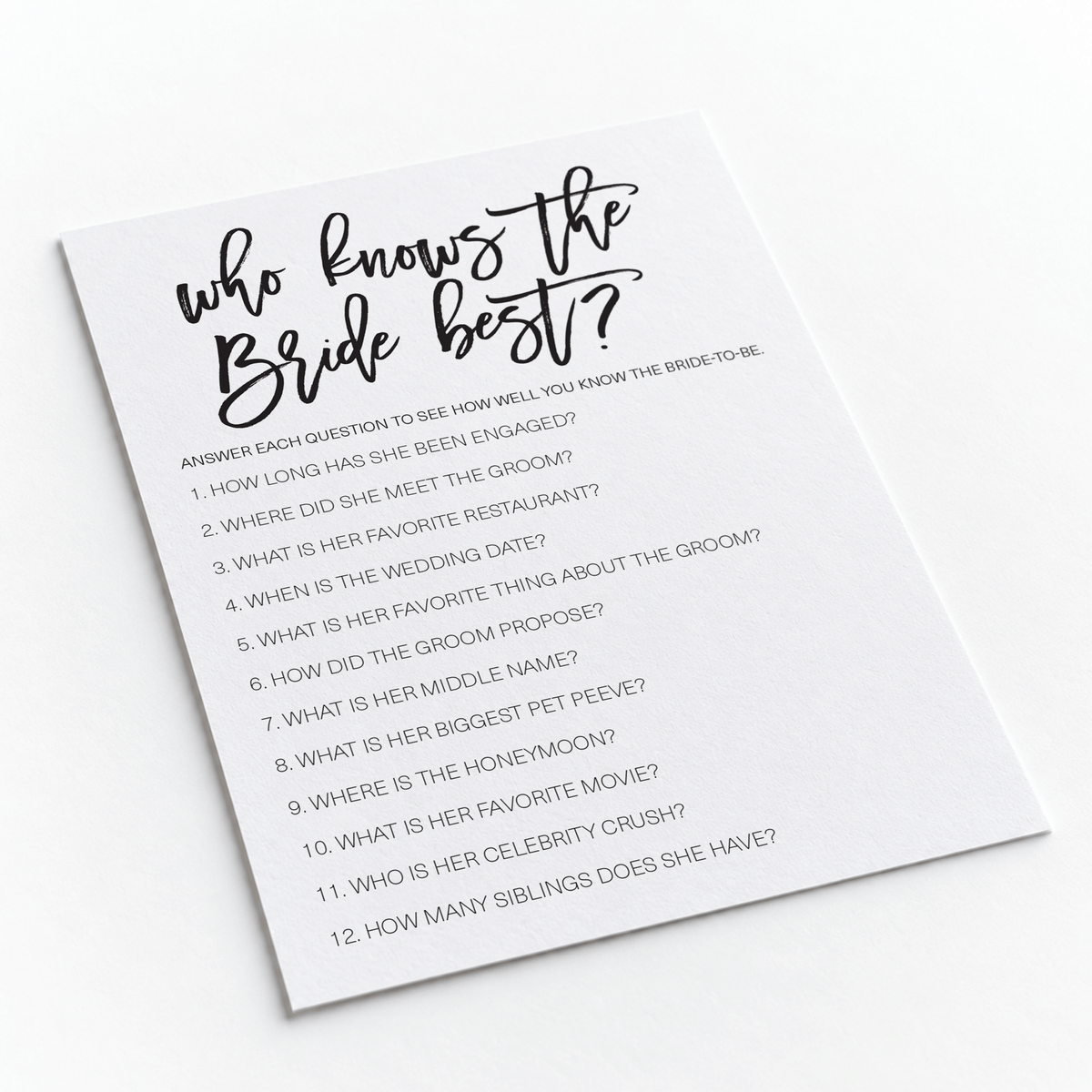 Who Knows The Bride Best Bridal Shower Game