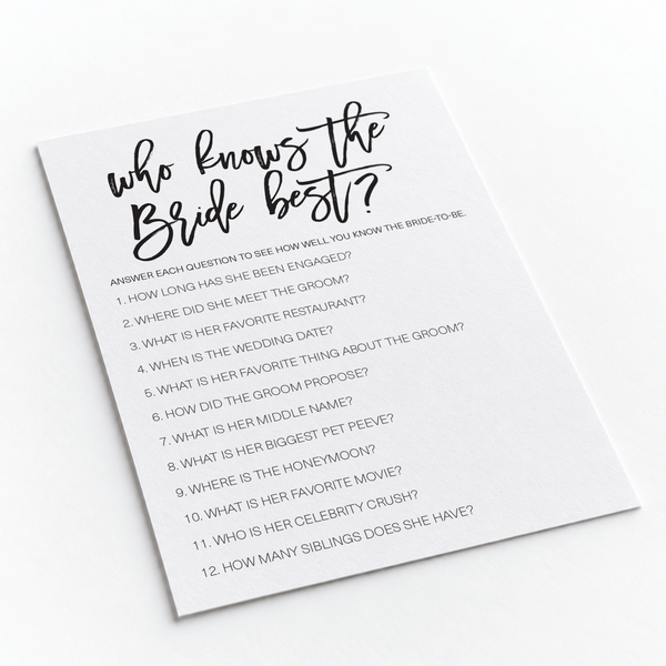 Who Knows The Bride Best Bridal Shower Game