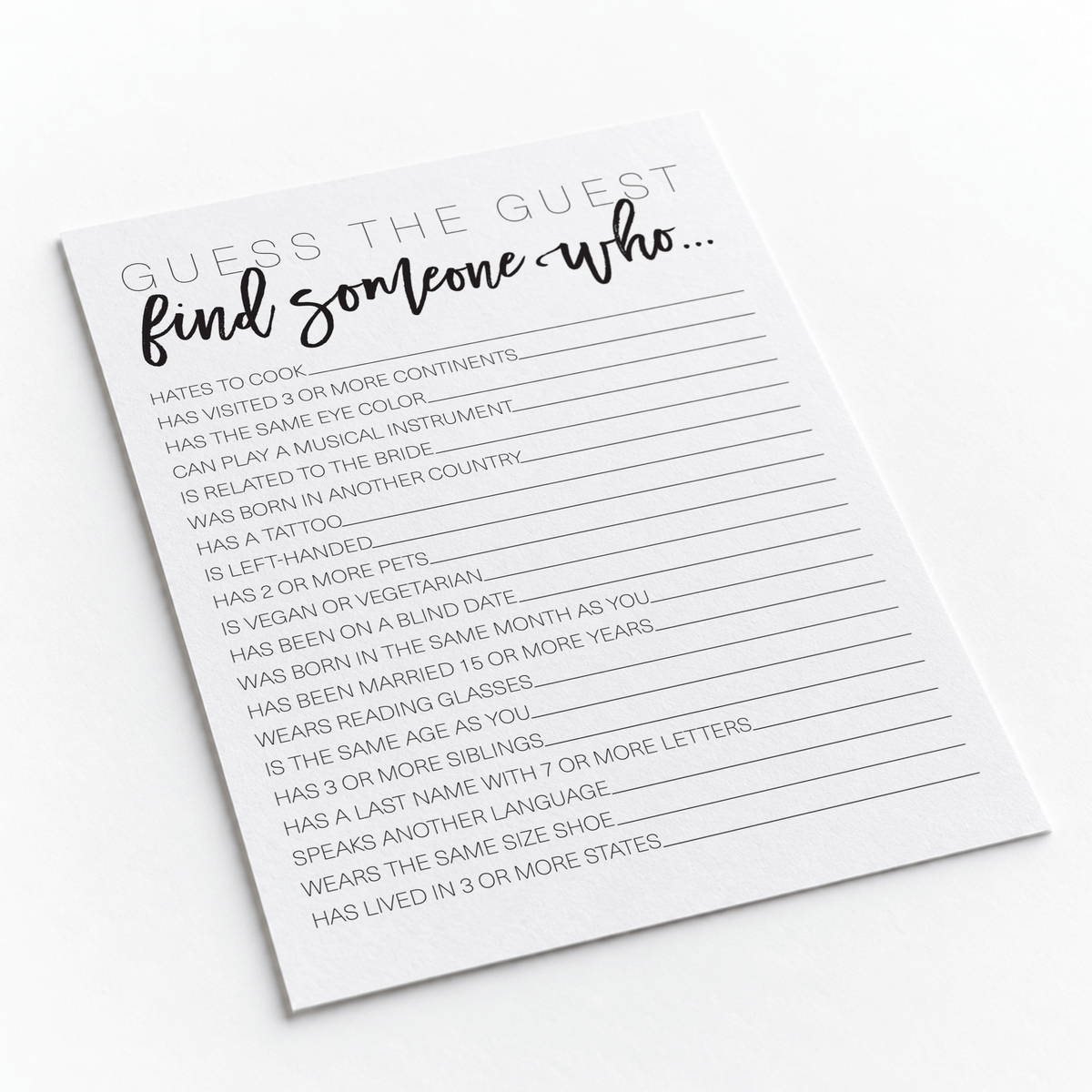 Guess The Guest Bridal Shower Game
