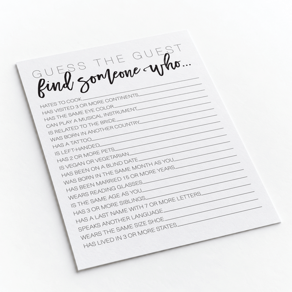 Guess The Guest Bridal Shower Game