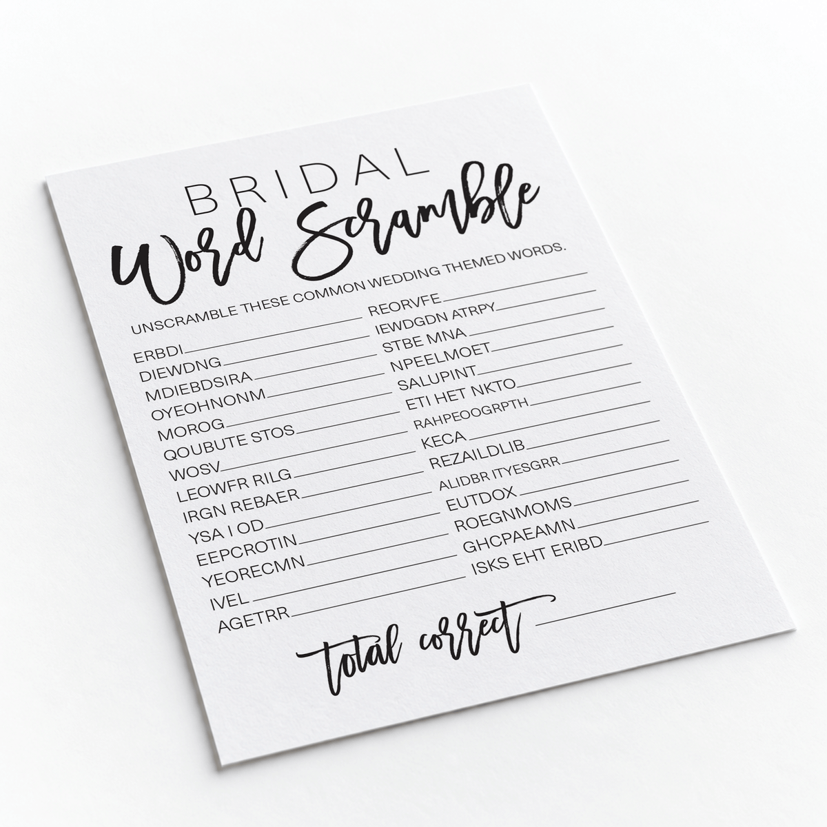 Bridal Word Scramble Bridal Shower Game