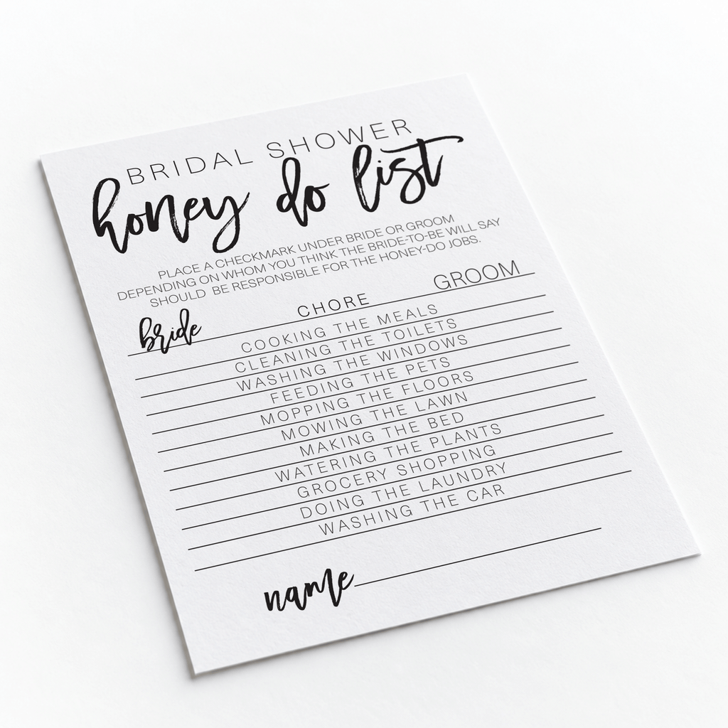Bridal Shower Honey Do List Game