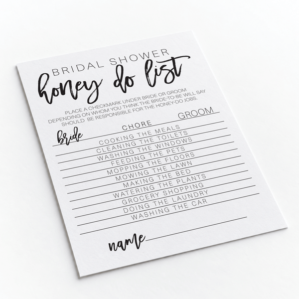 Bridal Shower Honey Do List Game