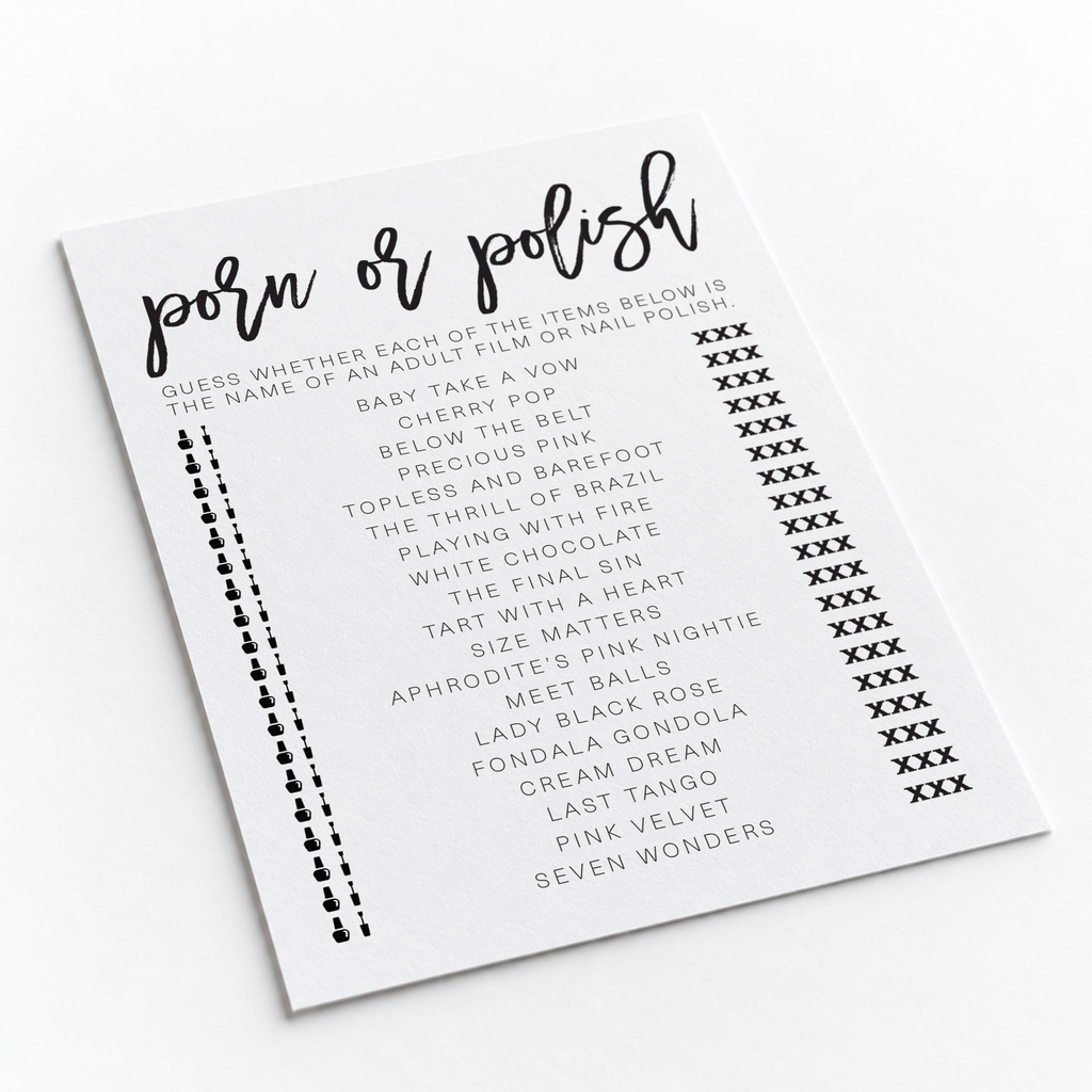 Porn Or Polish Bridal Shower Game