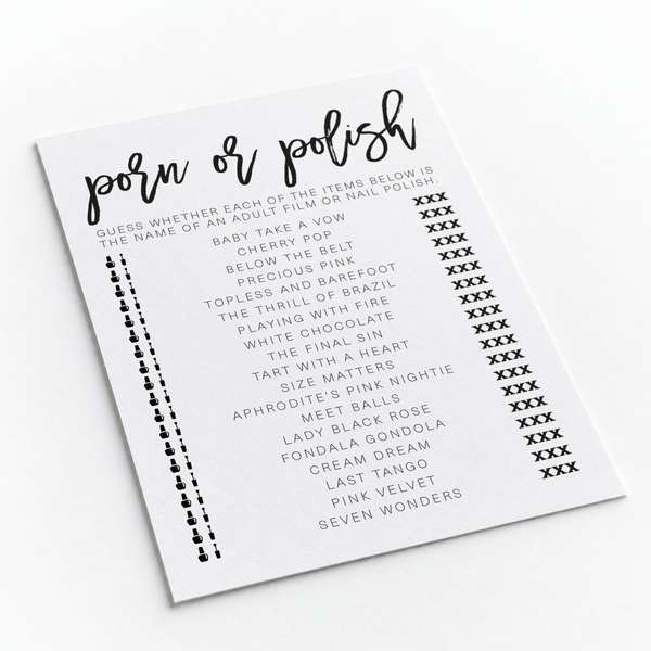 Porn Or Polish Bridal Shower Game
