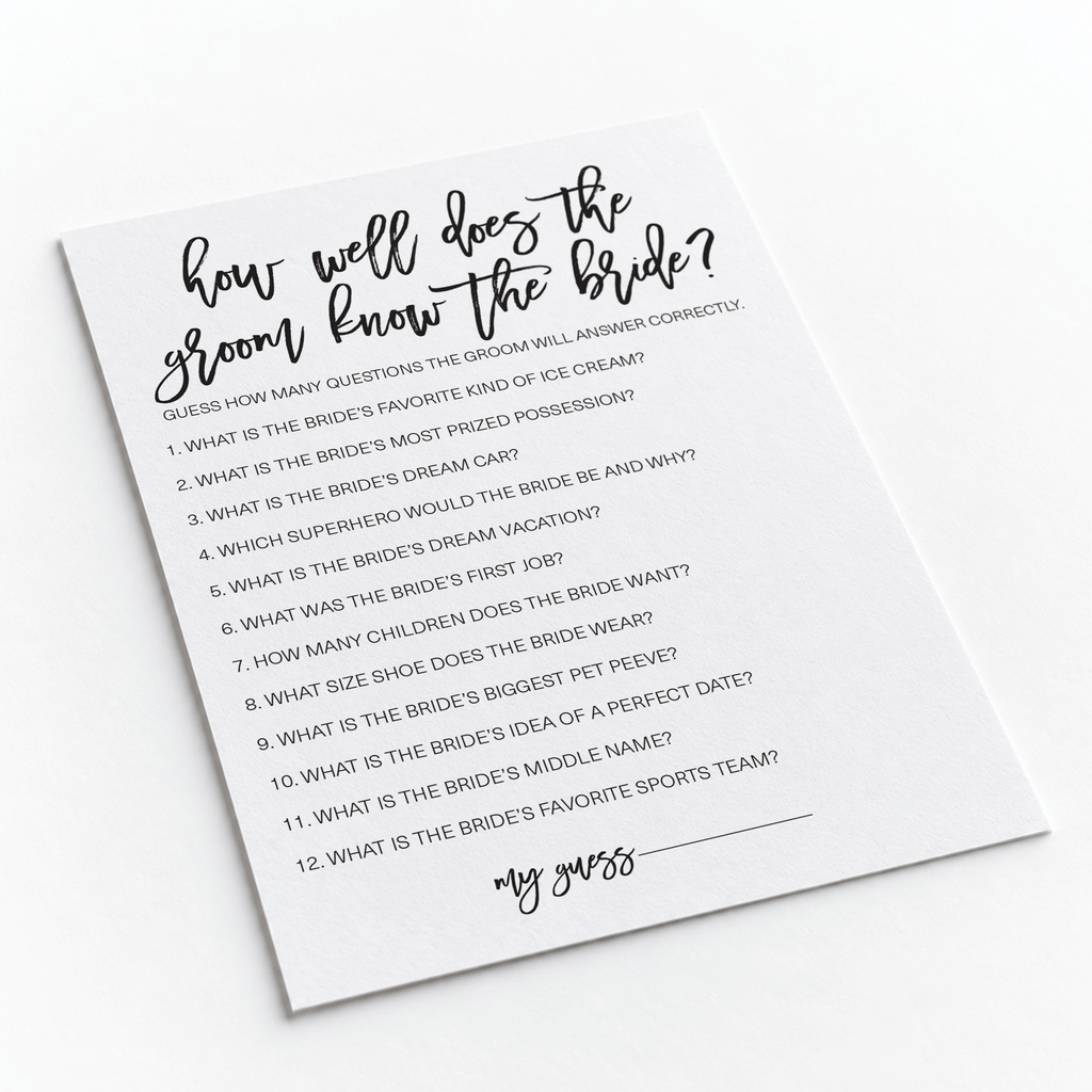 How Well Does The Groom Know The Bride Bridal Shower Game