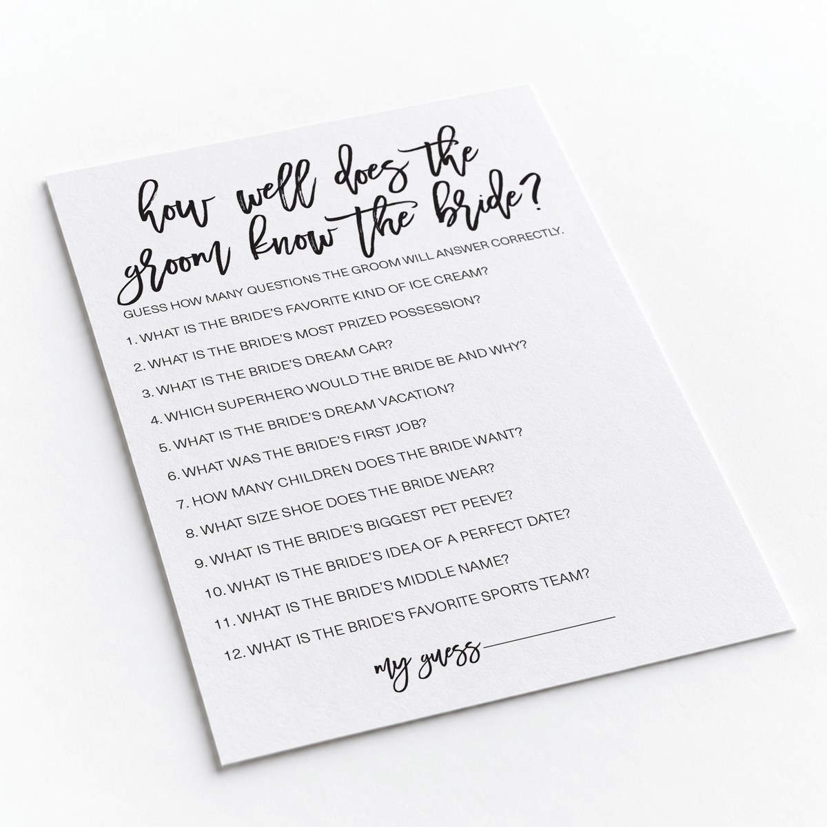 How Well Does The Groom Know The Bride Bridal Shower Game