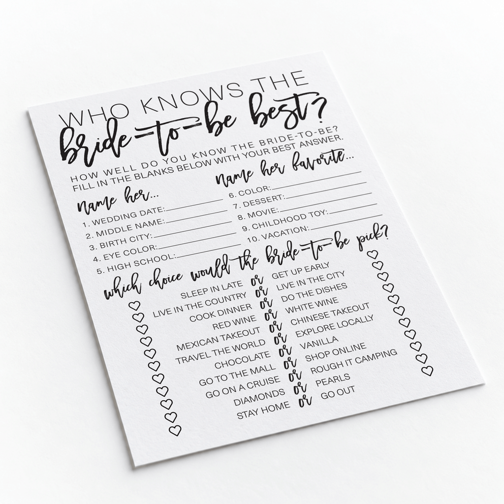 Who Knows The Bride-To-Be Best Bridal Shower Game