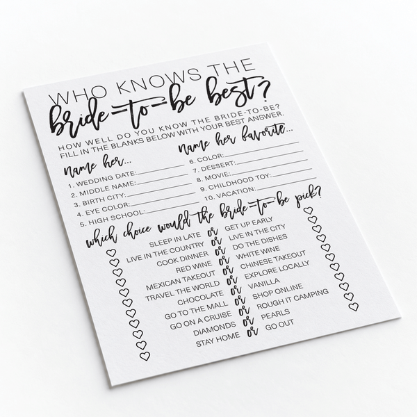 Who Knows The Bride-To-Be Best Bridal Shower Game