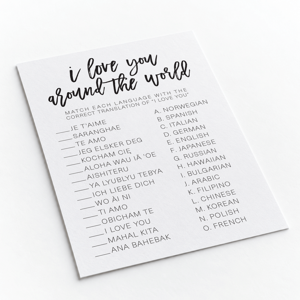 I Love You Around The World Bridal Shower Game