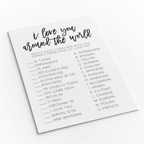 I Love You Around The World Bridal Shower Game