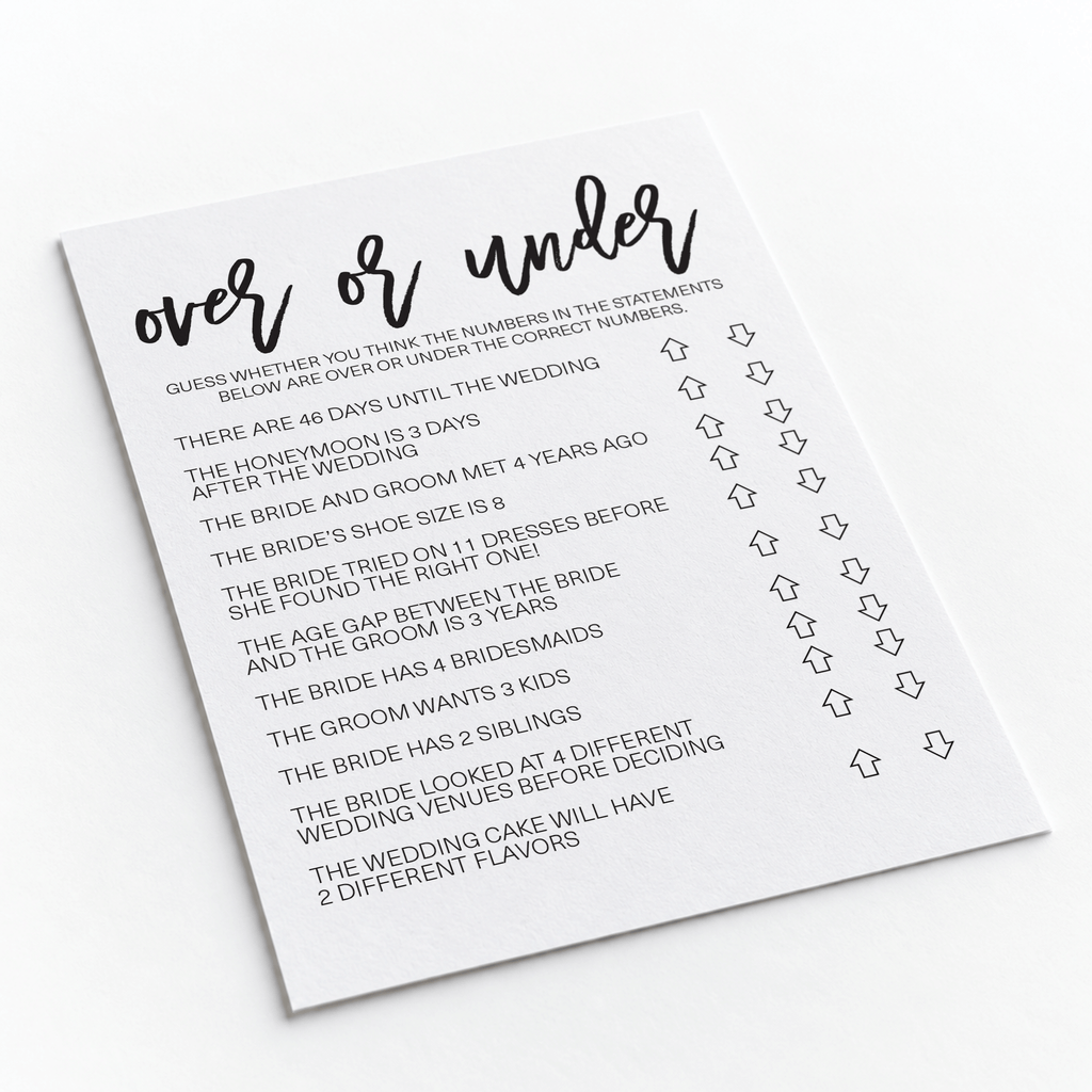 Over or Under Bridal Shower Game