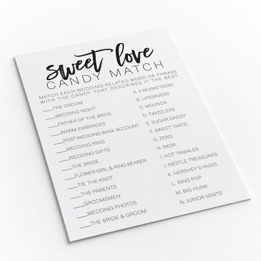 Sweet Love Candy Match Bridal Shower Game