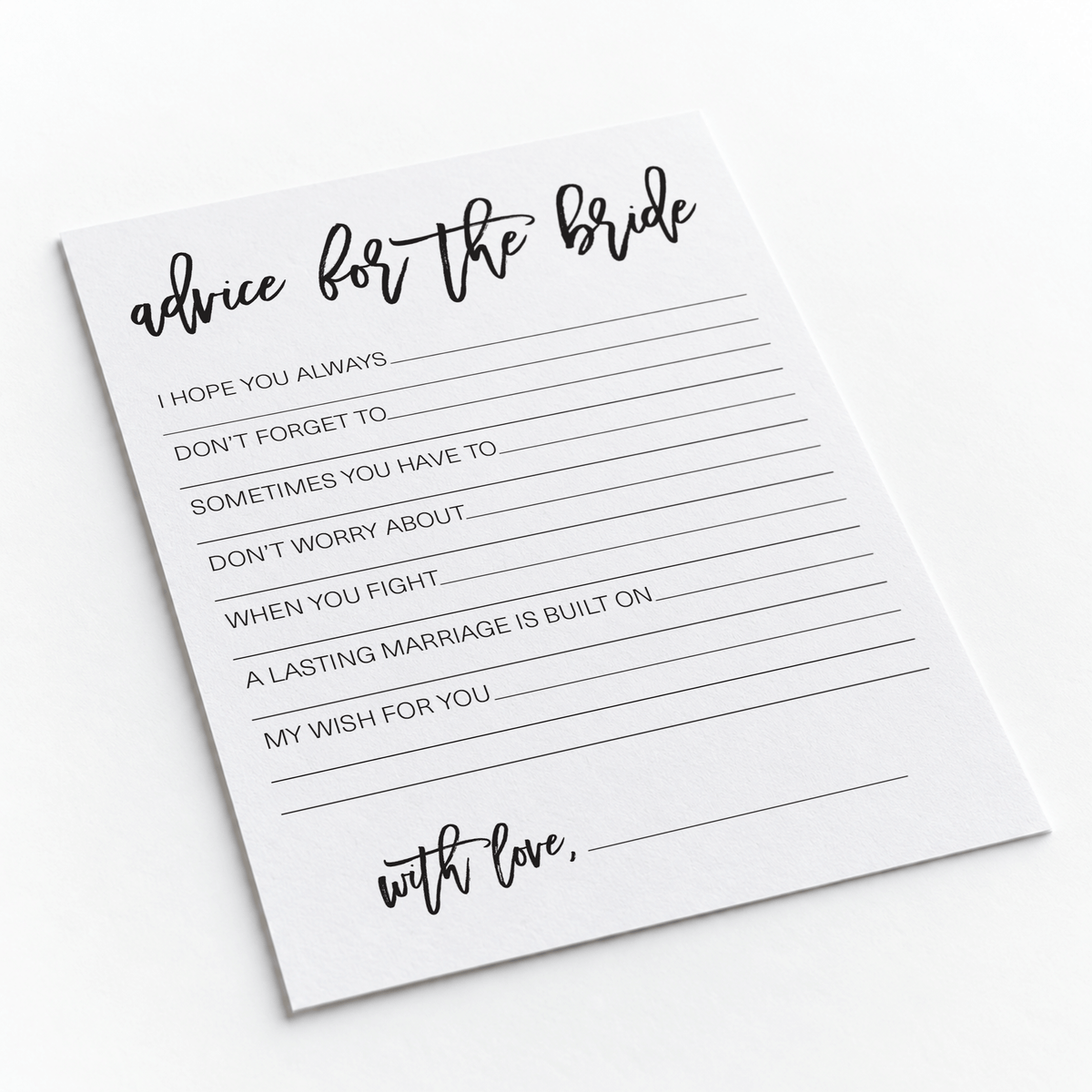 Advice for the Bride Bridal Shower Activity