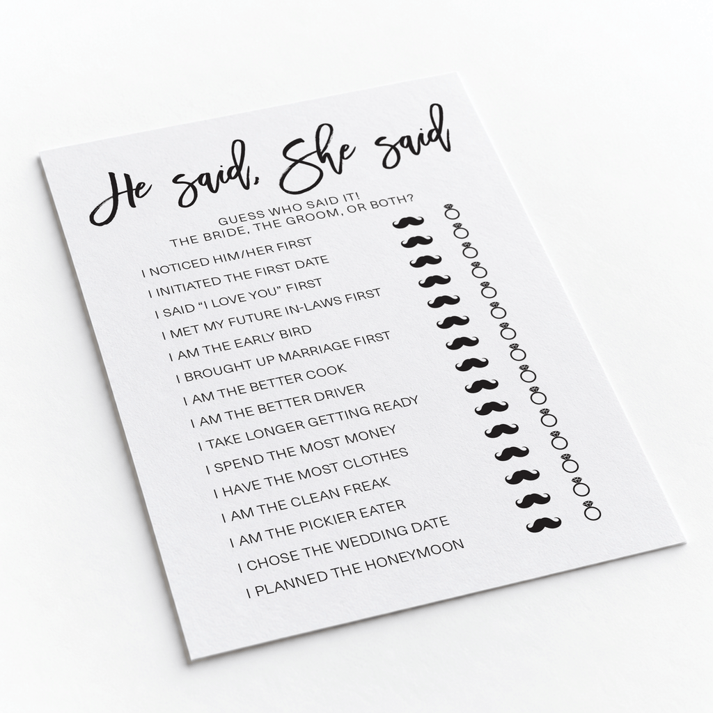 He Said She Said Bridal Shower Game