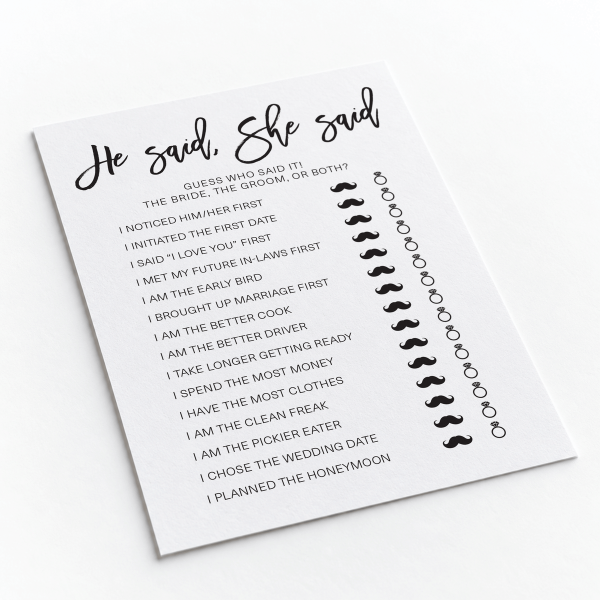 He Said She Said Bridal Shower Game