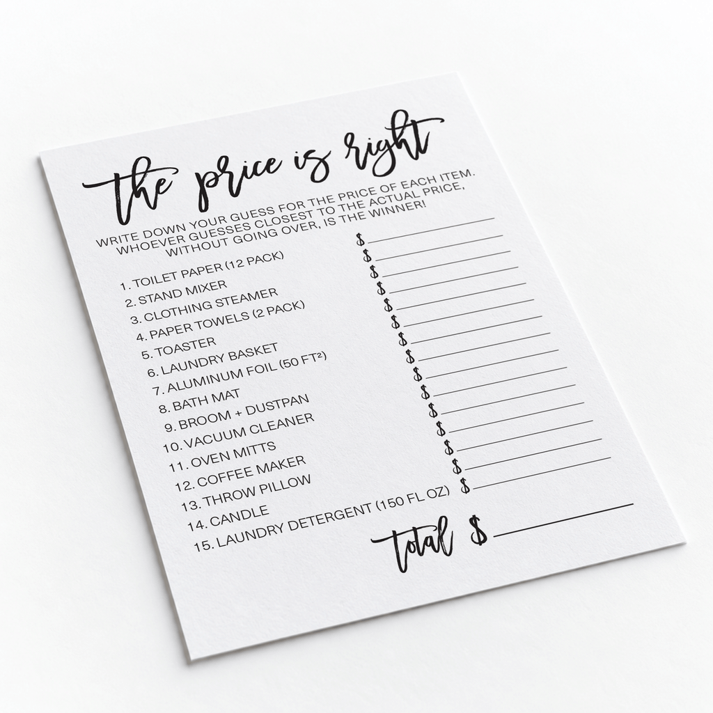 The Price Is Right Bridal Shower Game