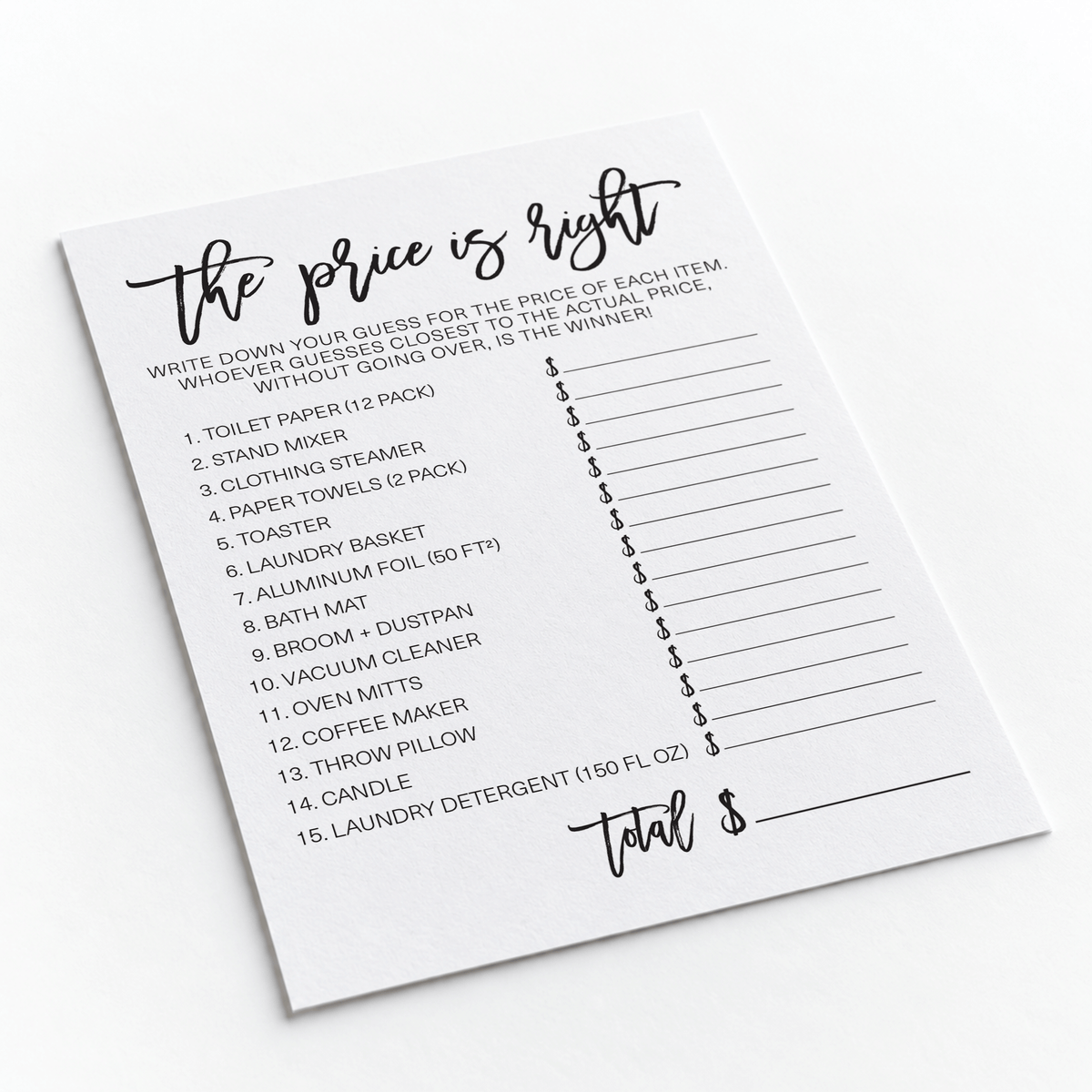 The Price Is Right Bridal Shower Game