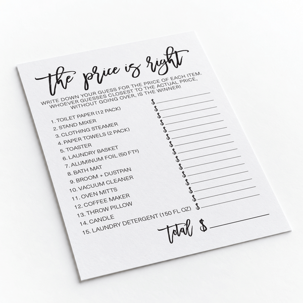 The Price Is Right Bridal Shower Game