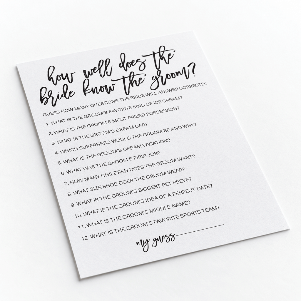 How Well Does The Bride Know The Groom Bridal Shower Game