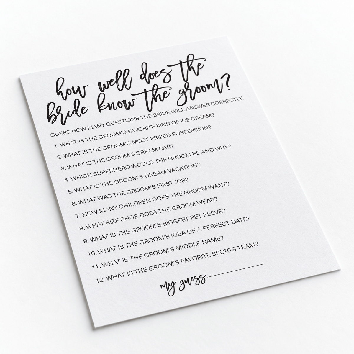 How Well Does The Bride Know The Groom Bridal Shower Game
