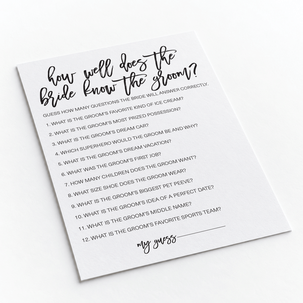 How Well Does The Bride Know The Groom Bridal Shower Game