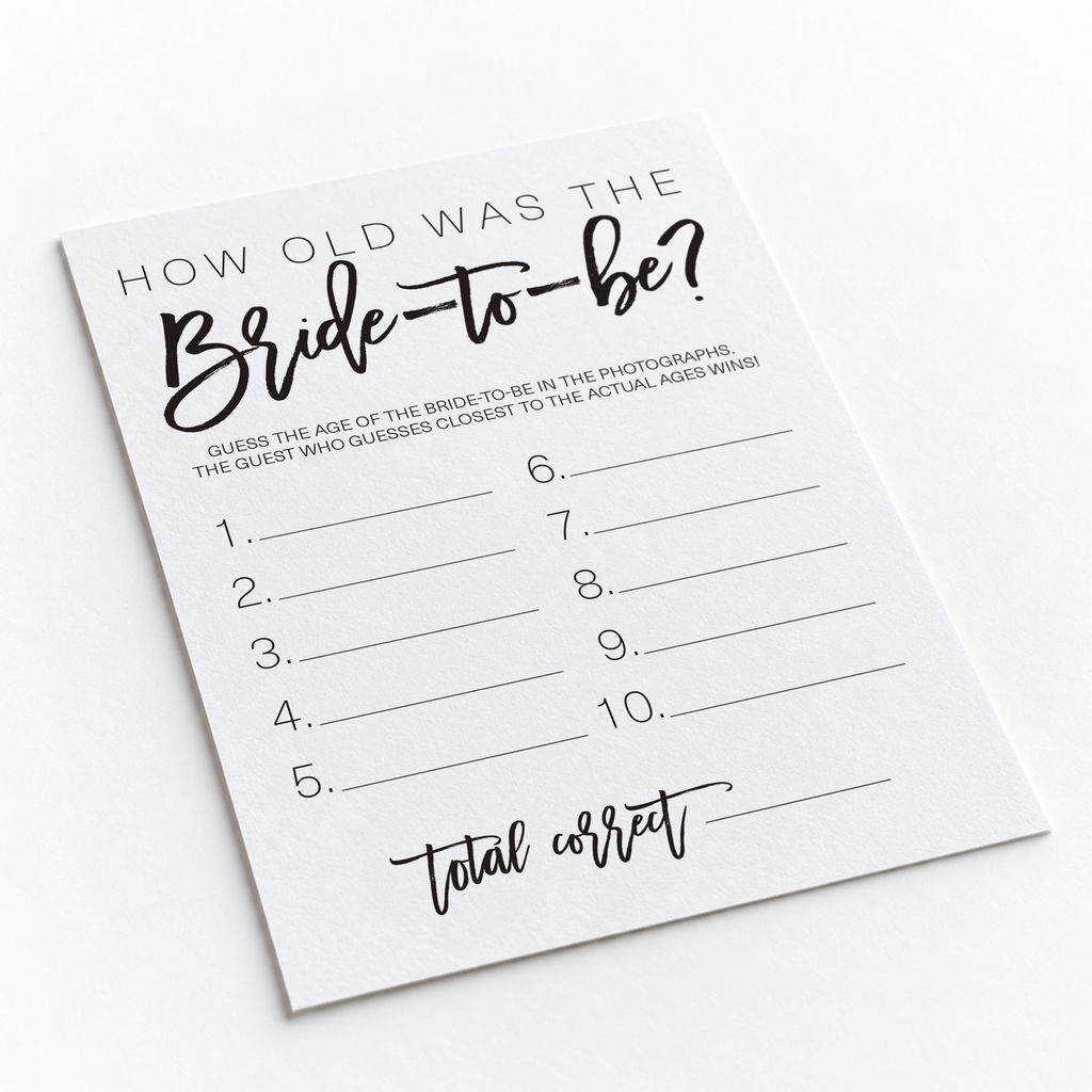 How Old was the Bride-to-be Bridal Shower Game