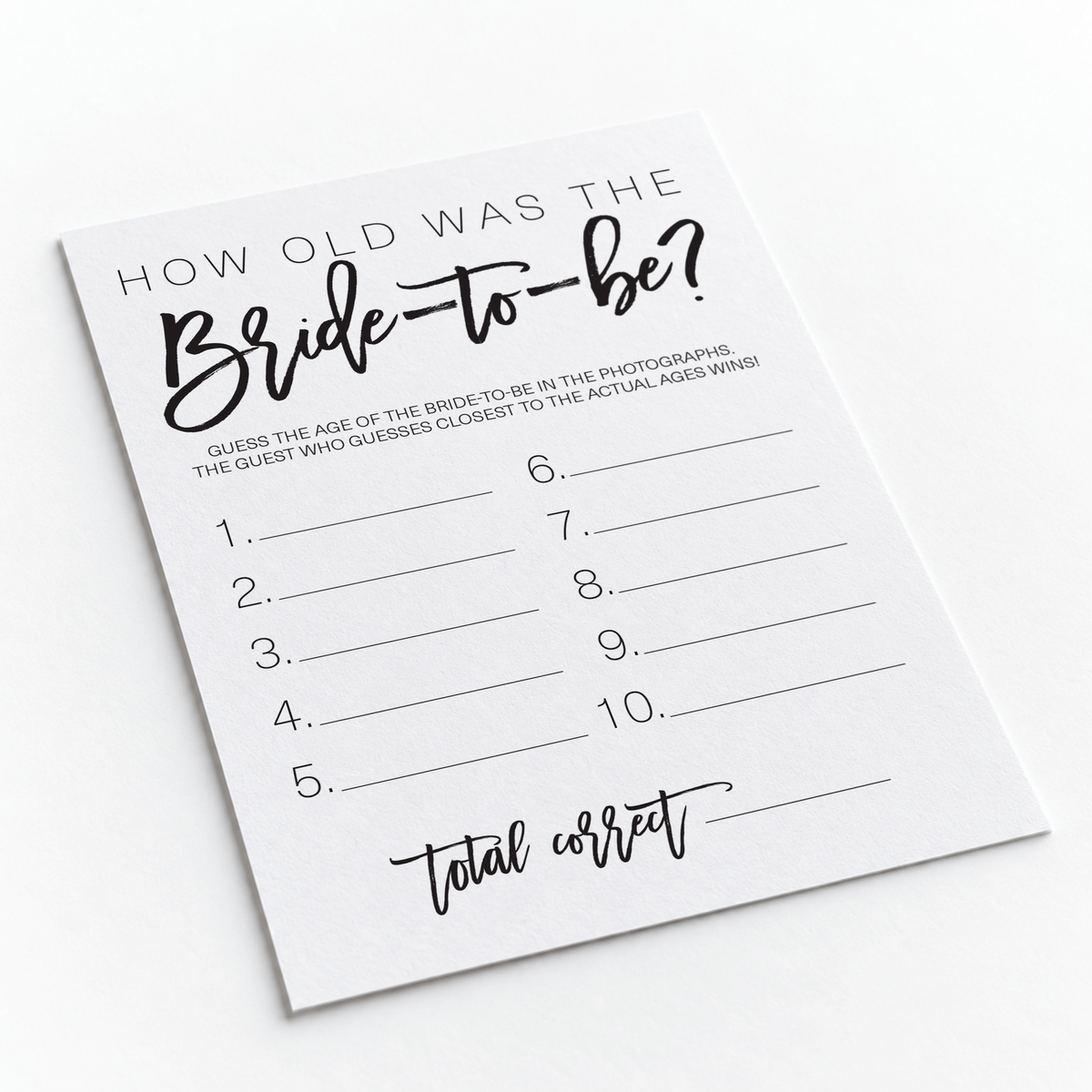 How Old was the Bride-to-be Bridal Shower Game