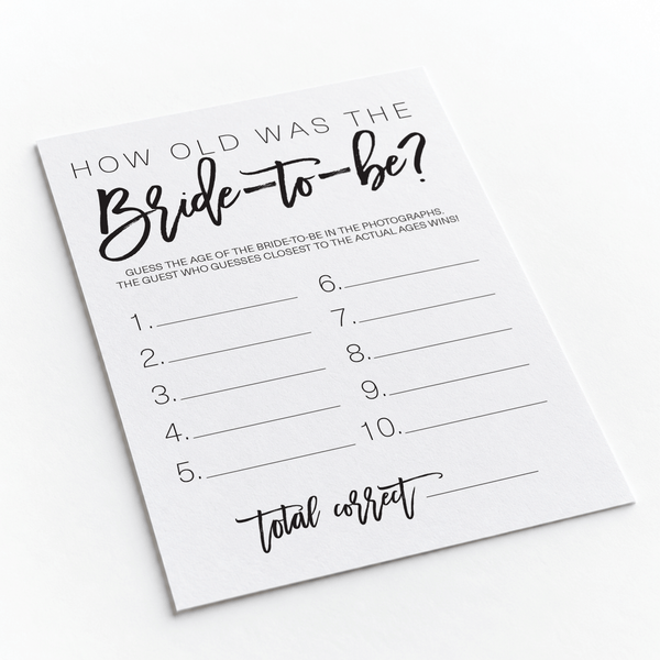 How Old was the Bride-to-be Bridal Shower Game