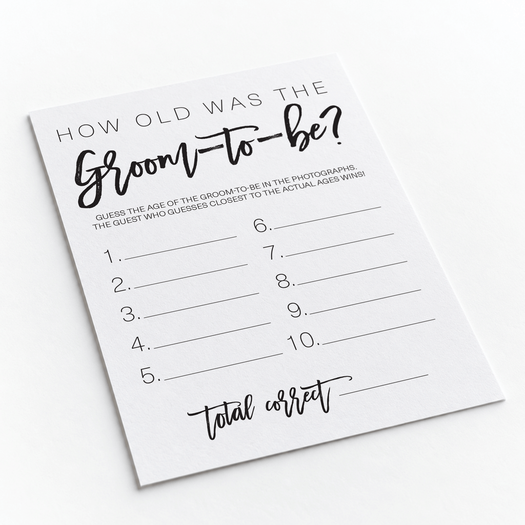 How Old was the Groom-to-be Bridal Shower Game