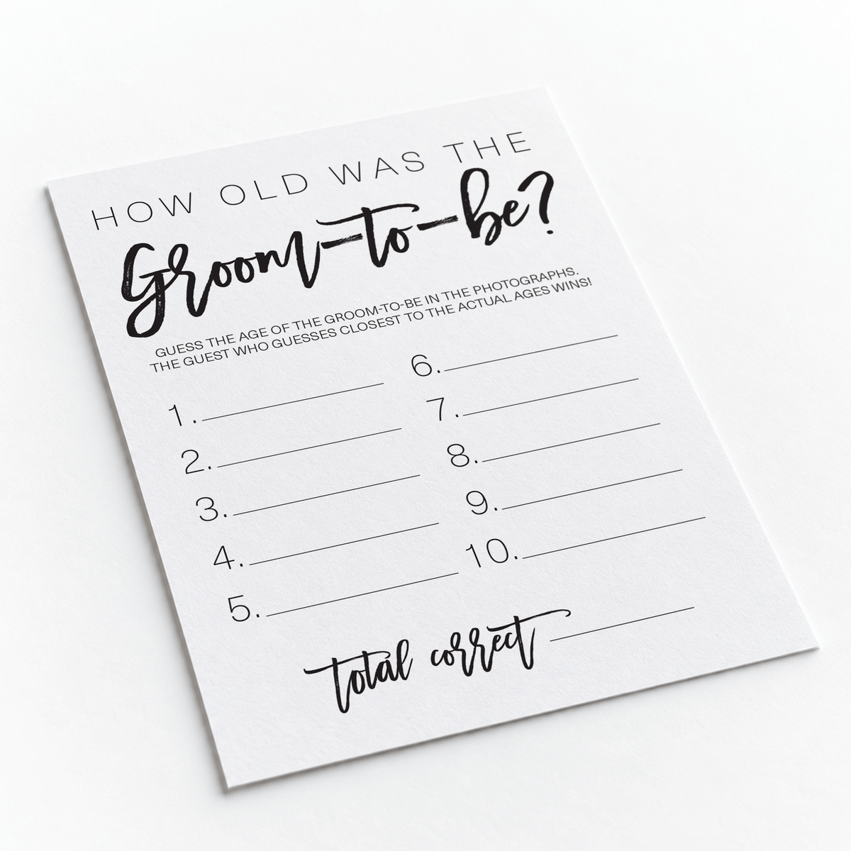 How Old was the Groom-to-be Bridal Shower Game