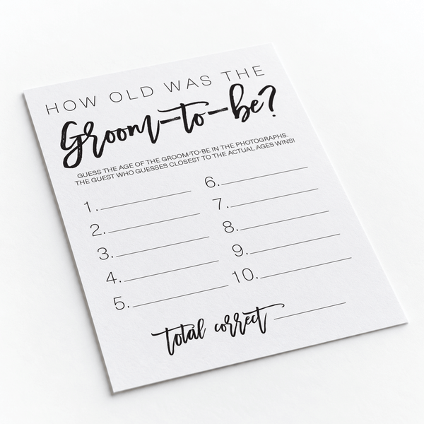 How Old was the Groom-to-be Bridal Shower Game