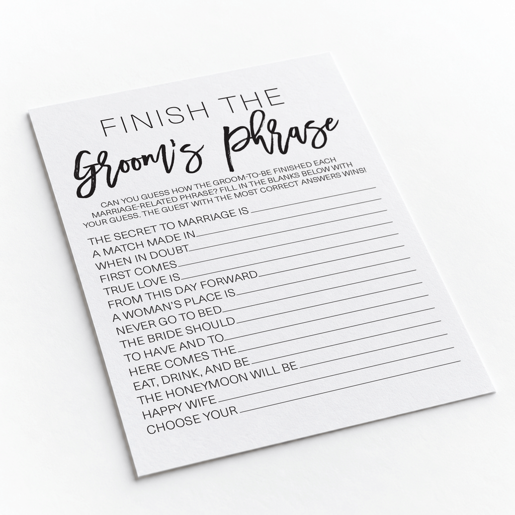 Finish the Groom's Phrase Bridal Shower Game