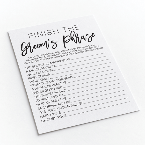 Finish the Groom's Phrase Bridal Shower Game