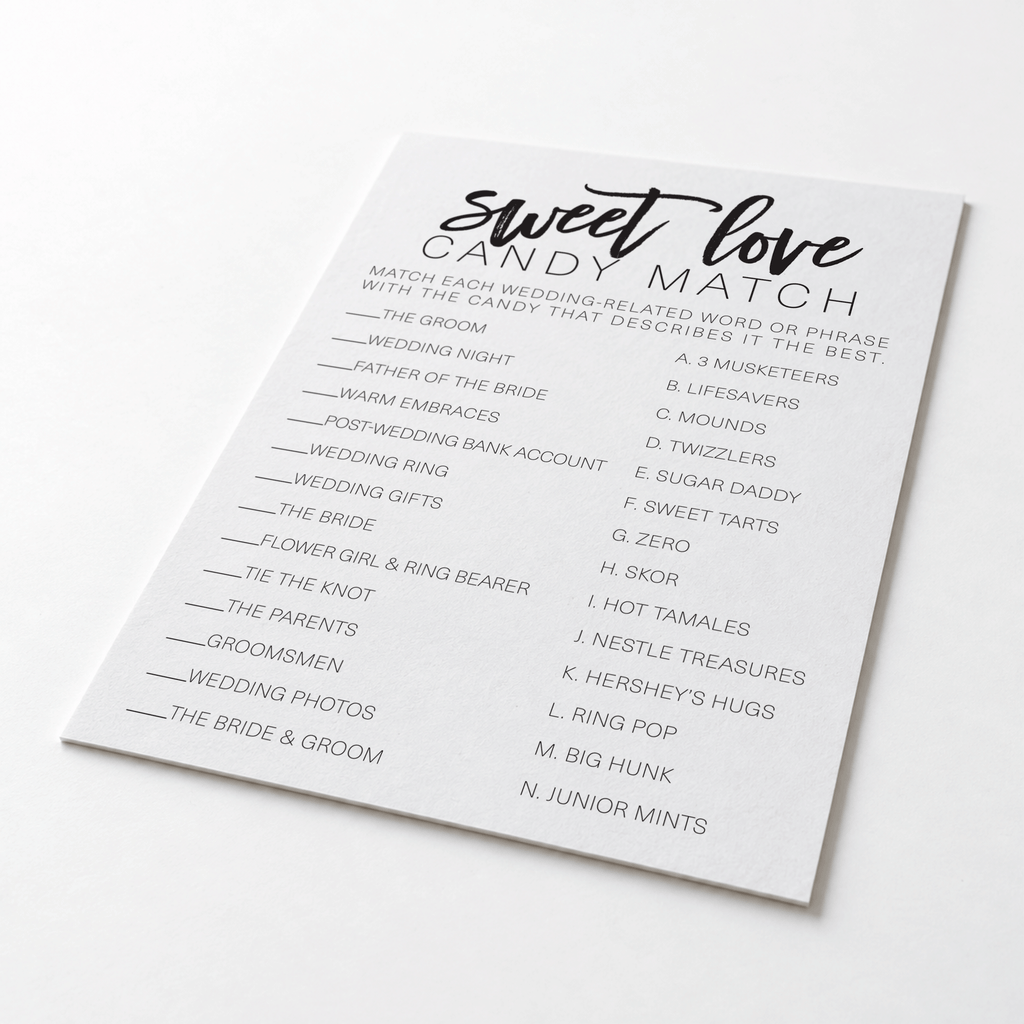 Sweet Love Candy Match Bridal Shower Game