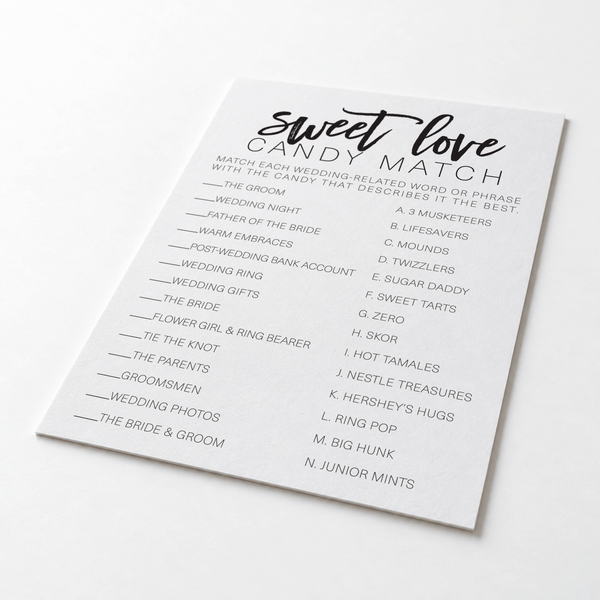 Sweet Love Candy Match Bridal Shower Game