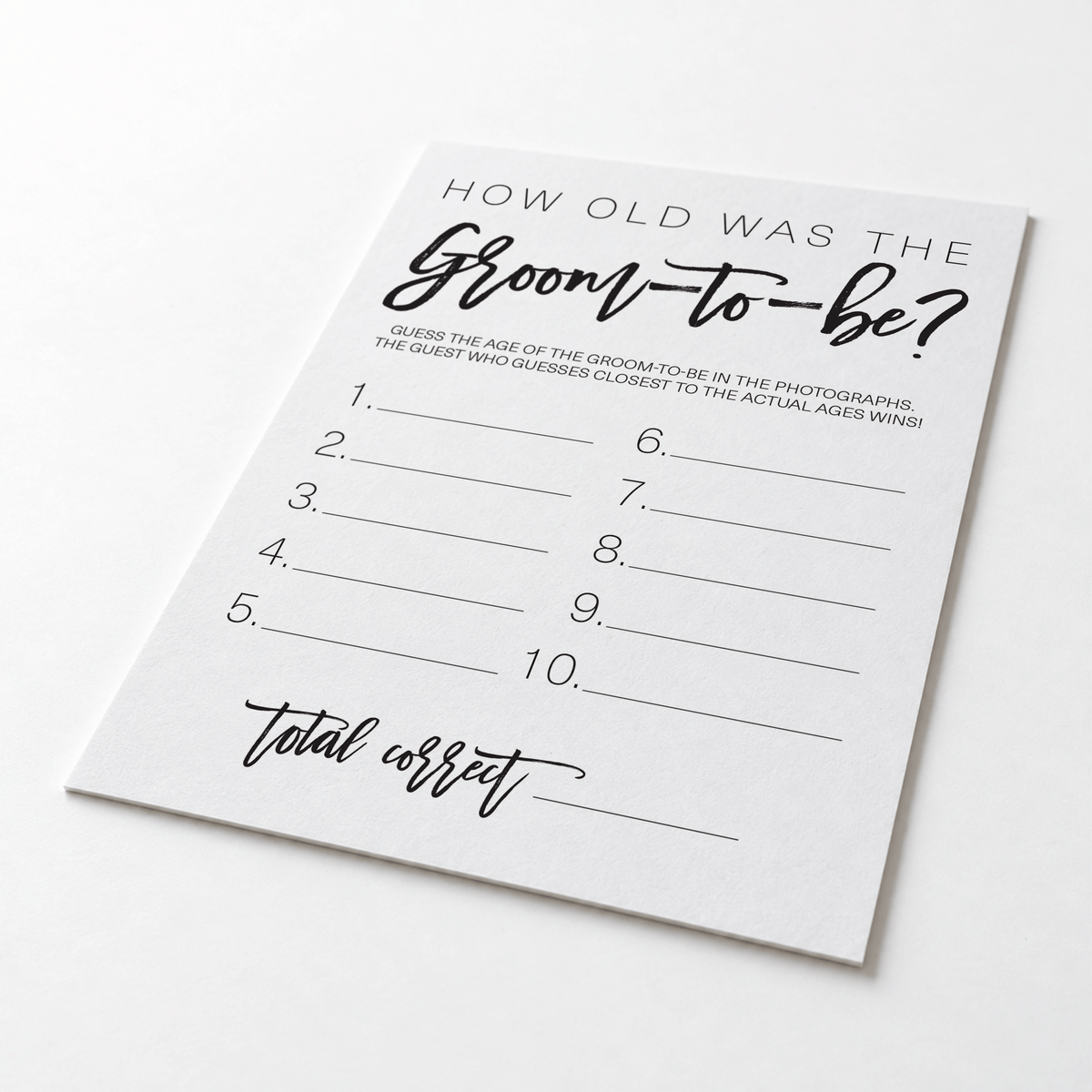 How Old was the Groom-to-be Bridal Shower Game