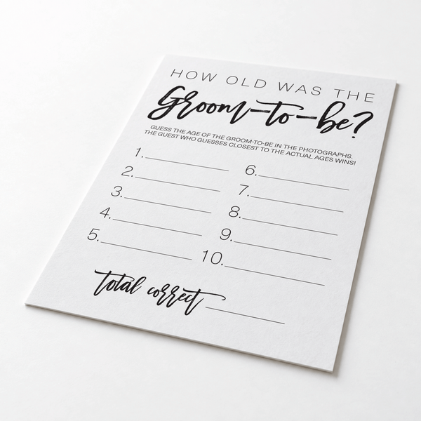 How Old was the Groom-to-be Bridal Shower Game