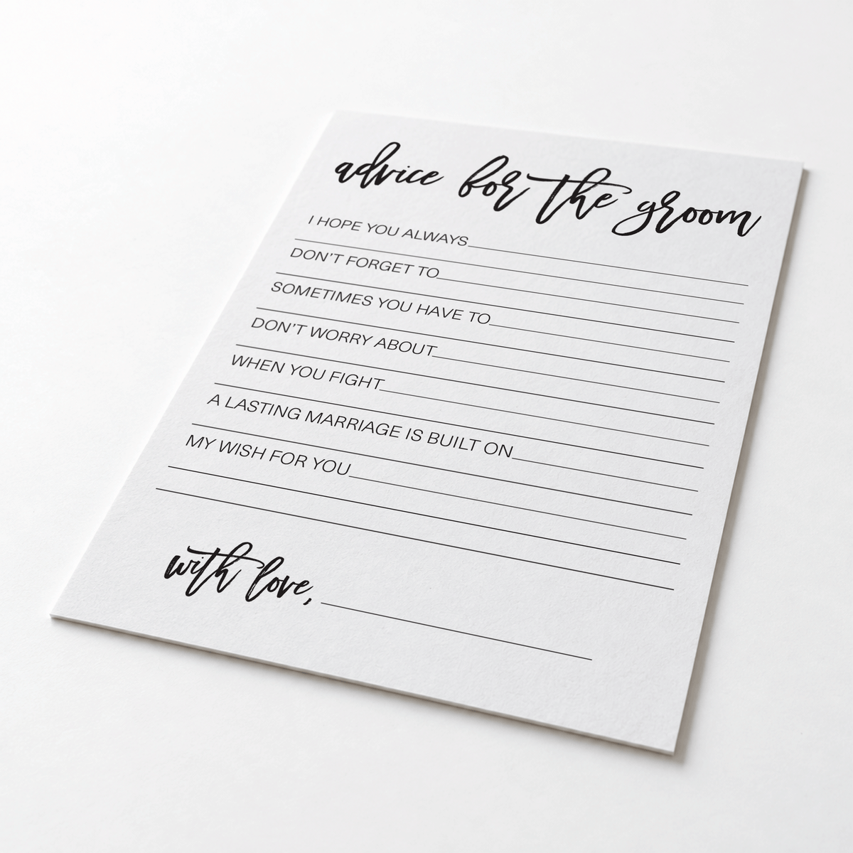 Advice for the Groom Bridal Shower Activity