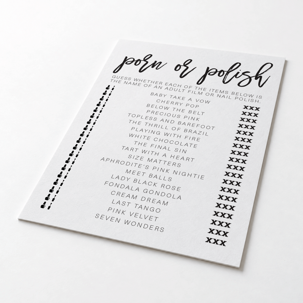 Porn Or Polish Bridal Shower Game